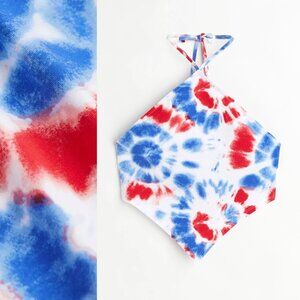 Plus Size 3X H&M Divided Red, White & Blue Tie Dye Handkerchief Halter Top